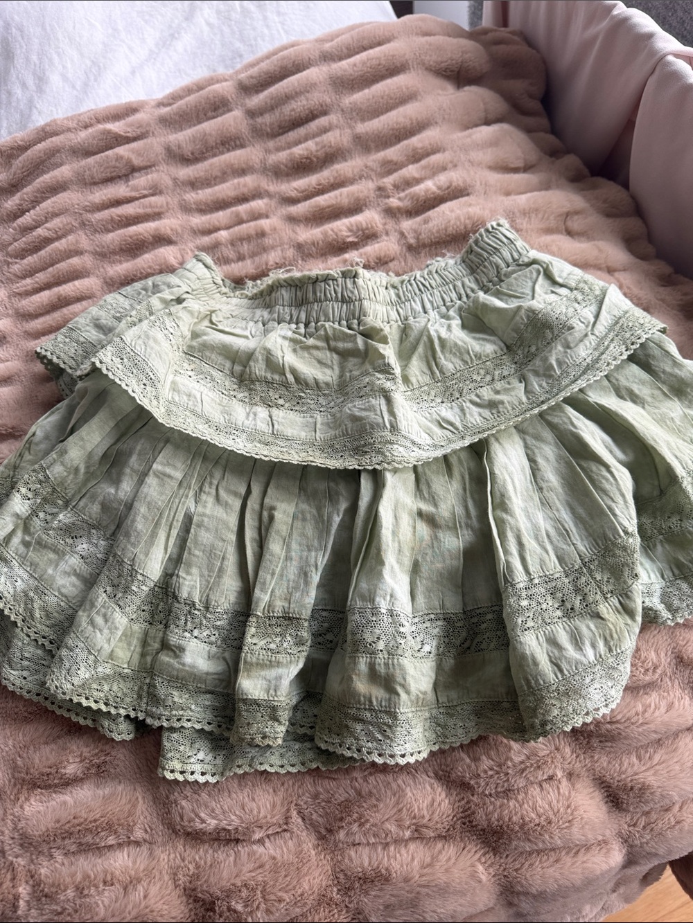 LoveShackFancy Pale Sage Tiered Lace Skirt